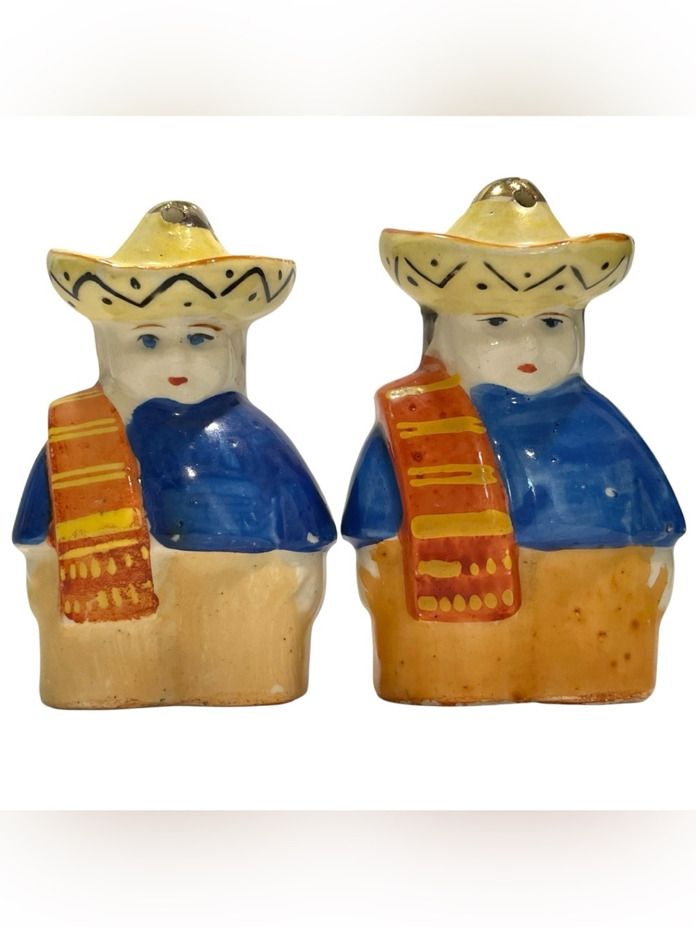 Vintage 1950s Traditionally Dressed Mexican Ceramic Salt & Pepper Shakers Japan